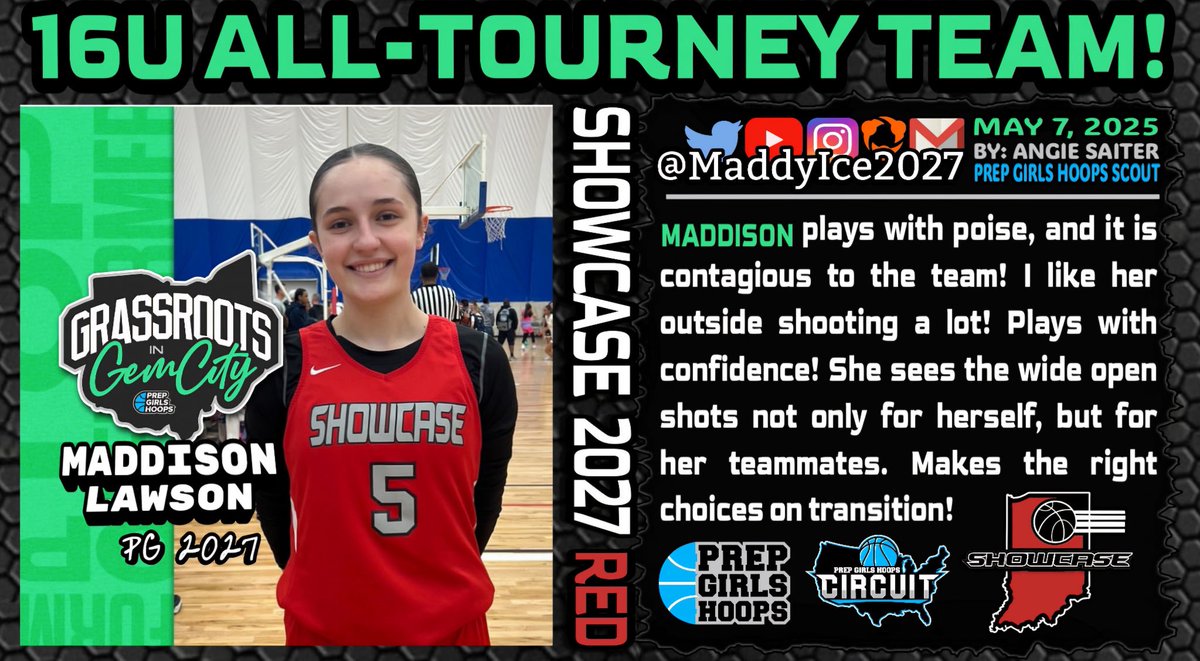 Coach Gorman (@coachbgorman) on Twitter photo #ShowcaseBasketball #AAU โน๐ปโโ๏ธ
5โ4 Guard <a href="/MaddyIce2027/">Maddison Lawson</a> #5
<a href="/JAEaglesSports/">John Adams Athletics</a> SB Adams HS
๐จ 16U All Tournament Team ๐จ
<a href="/PGHCircuit/">Prep Girls Hoops Circuit ๐</a> Grassroots ๐ City
#ShowcaseBasketball 2027 ๐ด #ShowcaseBasketball #AAU โน๐ปโโ๏ธ
5โ4 Guard <a href="/MaddyIce2027/">Maddison Lawson</a> #5
<a href="/JAEaglesSports/">John Adams Athletics</a> SB Adams HS
๐จ 16U All Tournament Team ๐จ
<a href="/PGHCircuit/">Prep Girls Hoops Circuit ๐</a> Grassroots ๐ City
#ShowcaseBasketball 2027 ๐ด