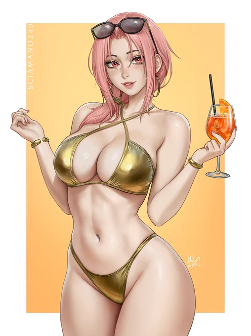 My OC Chloe for the gold week.It's also a throwback to my shirt-cut meme Chloe from 2021. 