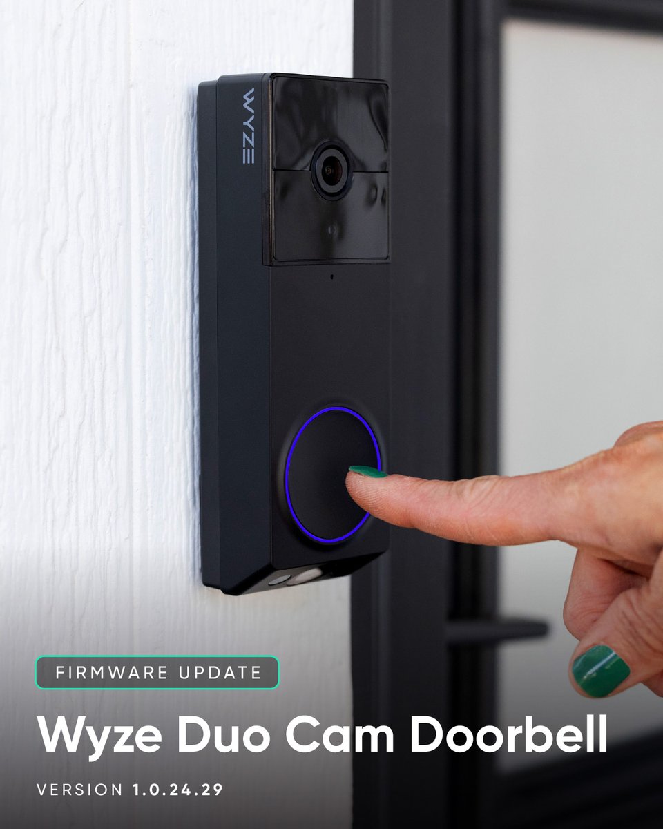 Today we are releasing firmware version 1.0.24.29 for the Wyze Duo Cam Doorbell. This release optimizes the handling of TCP disconnections and Wi-Fi dropouts.
 
Read our Release Notes:
go.wyze.com/releasenotes