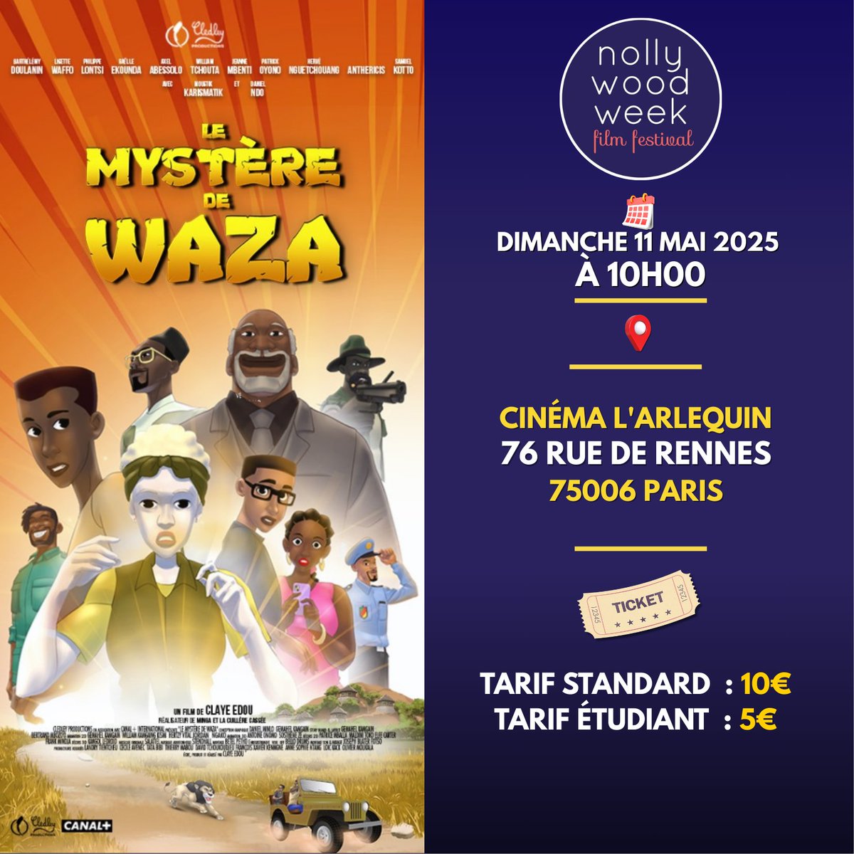 🎬 Ce dimanche 11 mai à 10h, “Le Mystère de Waza” sera projeté à Paris (cinéma L’Arlequin) dans le cadre de la <a href="/nollywoodweek/">NollywoodWeek Film Festival (NOW)</a> !
🎟️ 10€/5€
Un film primé, 100% culture nord-camerounaise 🇨🇲
#LeMystèreDeWaza #NollywoodWeek2025