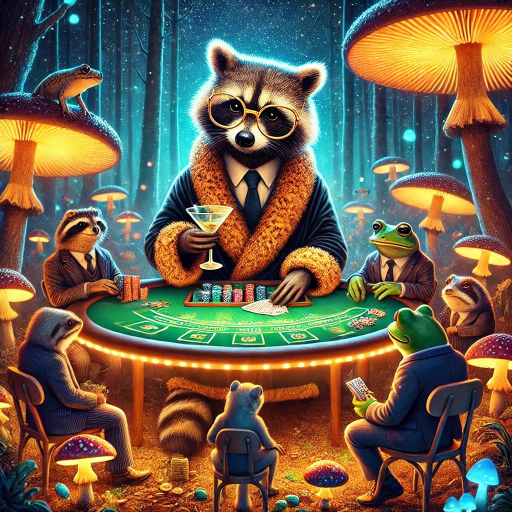 jason085739's tweet image. He dealt velvet cards beneath glowing spores.
Frogs wagered silence.
The sloth watched.
No one blinked.
The raccoon never loses.
#InterpreterEconomy #MushroomProtocol #ScrollScene47 #SignalObserved