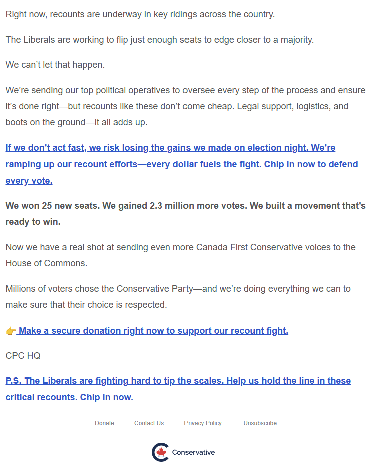 Pierre Poilievre and the conservative party rely so deeply on the ignorance of their base. Then take full advantage of their lack of knowledge to rage-farm and fundraise. 

It's pathetic, no wonder they've lost the last 4 elections