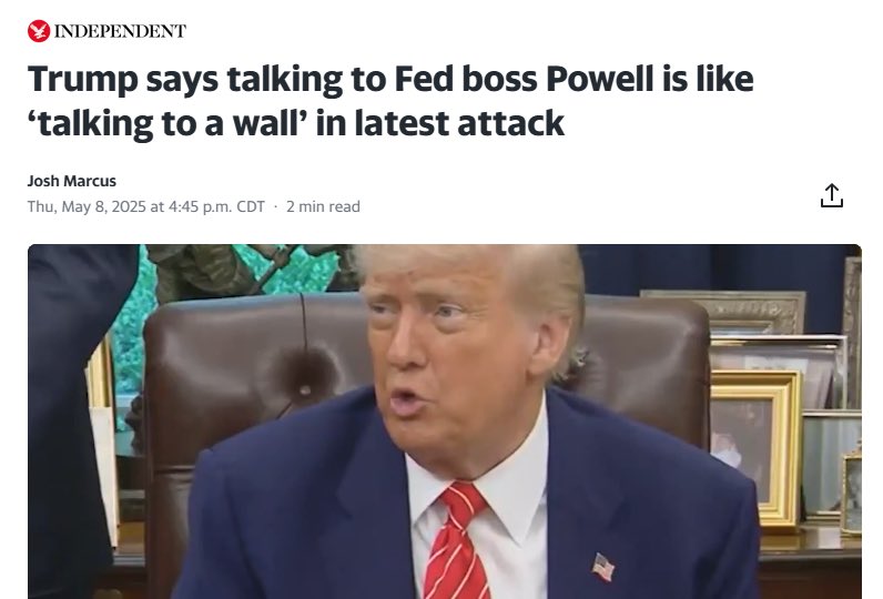 traderseinvermx's tweet image. 🚨🇺🇸 l El presidente Donald #Trump dice que no buscará una reunión con el presidente de la Reserva Federal porque hablar con Jerome #Powell es como "hablarle a una #pared"
