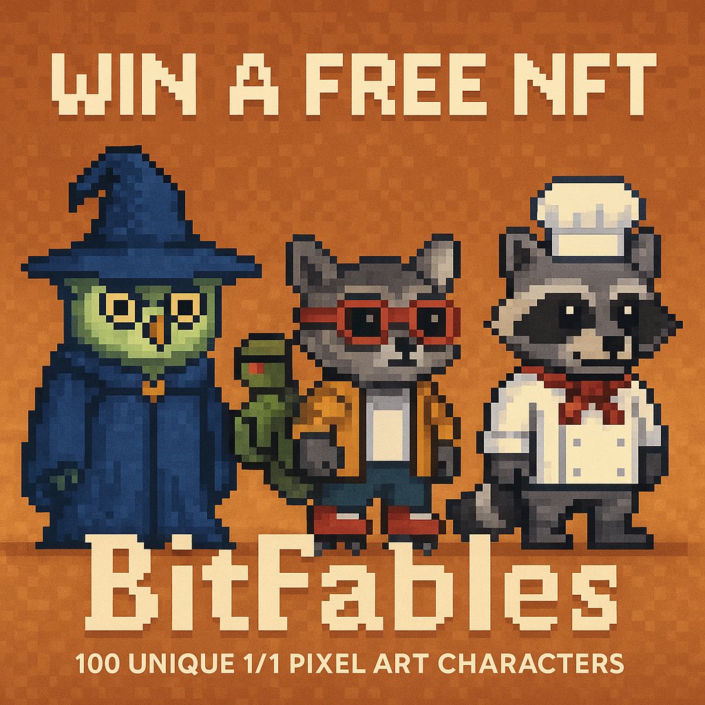 BitFables | Minting on AVAX (@bitfablesavax) on Twitter photo We’re giving away 5 free NFTs from BitFables.
100 unique 1/1 pixel characters.
Minting May 17 on Avalanche.
To enter:
1. Follow <a href="/BitFablesAVAX/">BitFables | Minting on AVAX</a>
2. Like & RT
Winners = 5 random followers.
#BitFables #NFTGiveaway #AVAXNFT #PixelArtNFT We’re giving away 5 free NFTs from BitFables.
100 unique 1/1 pixel characters.
Minting May 17 on Avalanche.
To enter:
1. Follow <a href="/BitFablesAVAX/">BitFables | Minting on AVAX</a>
2. Like & RT
Winners = 5 random followers.
#BitFables #NFTGiveaway #AVAXNFT #PixelArtNFT