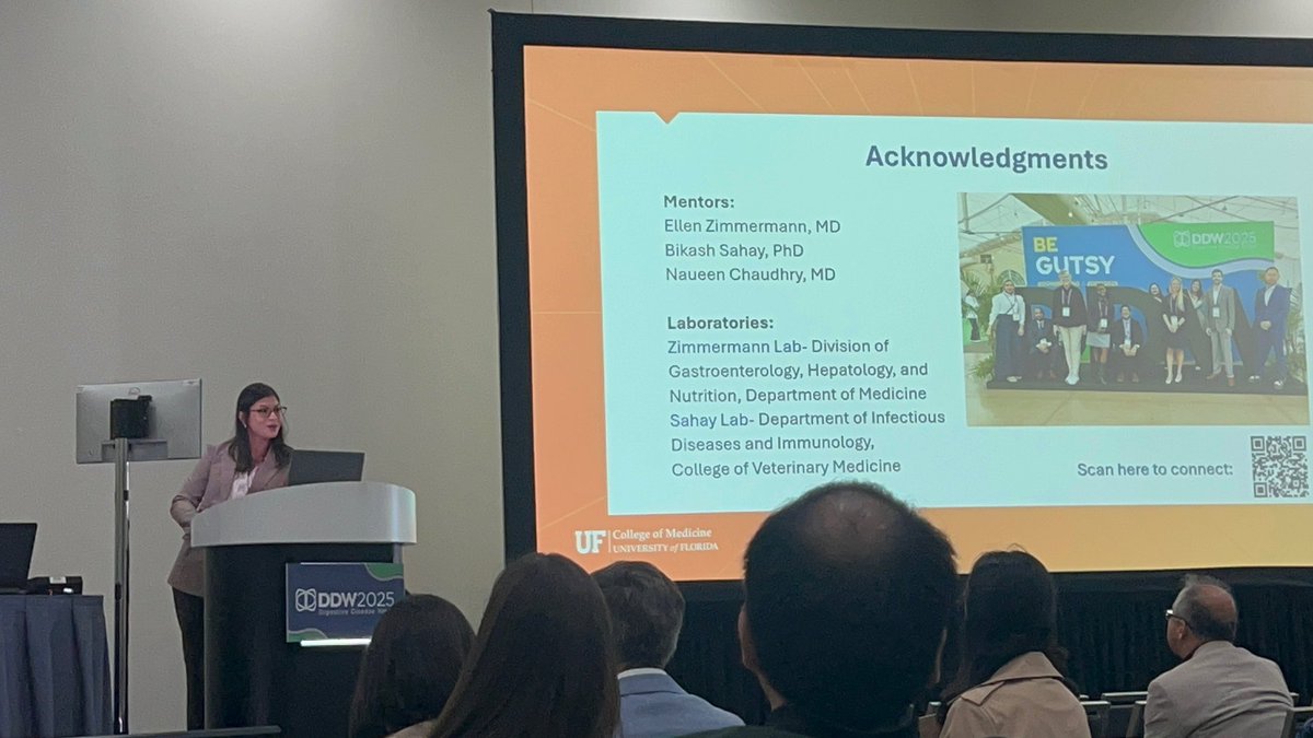 Congrats to Chelsea Salmon for giving an oral presentation at #DDW2025 on a humanized mouse model from the Zimmermann and Sahay labs demonstrating the therapeutic effects of SlpA, a surface layer protein found on lactobacillus acidophilus, for a potential microbial IBD therapy.