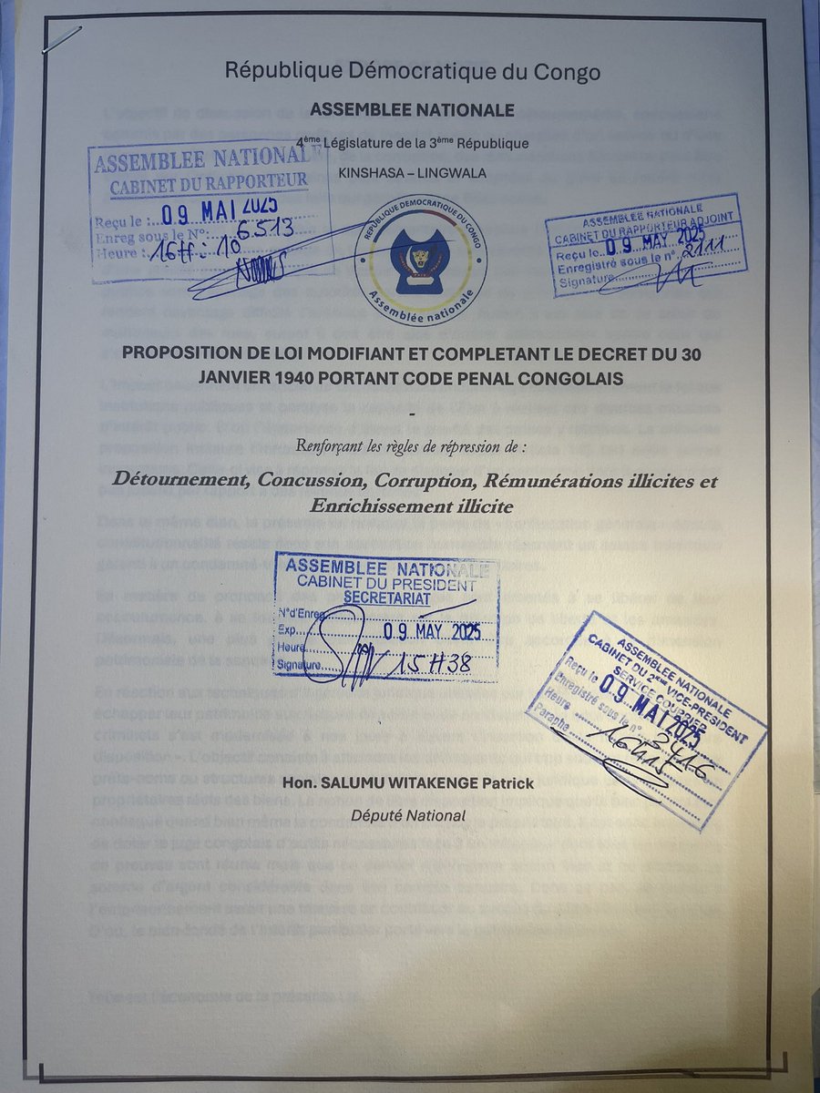 DÉTOURNEMENTS, CONCUSSIONS, CORRUPTIONS, RÉMUNÉRATIONS ILLICITES &amp; ENRICHISSEMENTS ILLICITES

J’ai déposé ce vendredi 09 mai 2025 deux propositions de loi. 
 
La 1ère proposition vise la procédure pénale. Elle porte sur l’exigence d’un cautionnement élevé équivalent à la moitié
