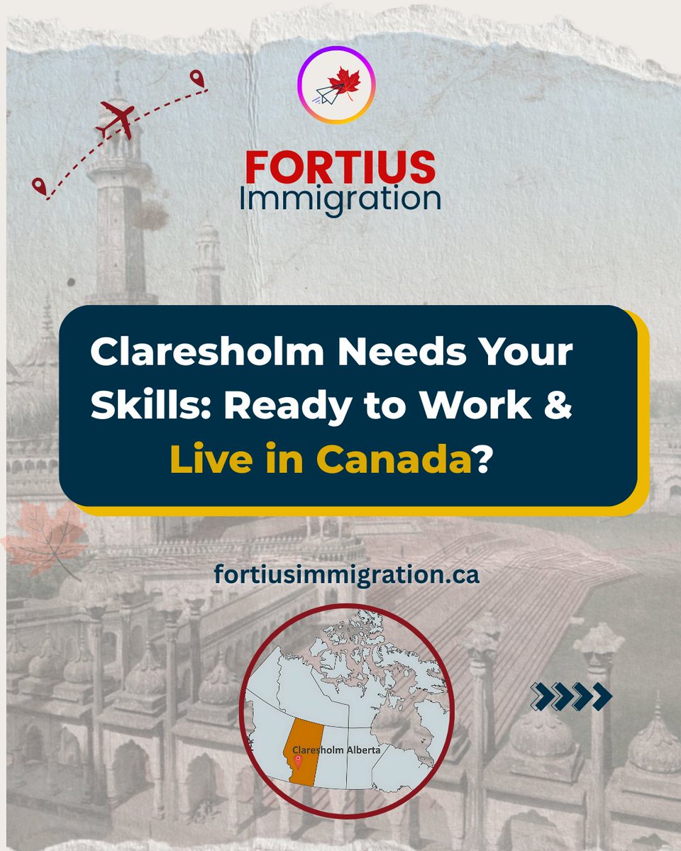 Fortiusimmi's tweet photo. Canada's rural towns are offering PR to skilled workers like YOU! Claresholm, Alberta is hiring across healthcare, trades, agriculture, aviation, and more through its RCIP stream.

Act fast  some sectors have limited slots!
Get expert help from Fortius Immigration to apply. #PR https://t.co/MOh0r91iBF