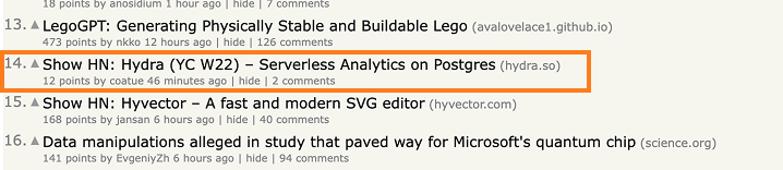 We made it to the front page! news.ycombinator.com