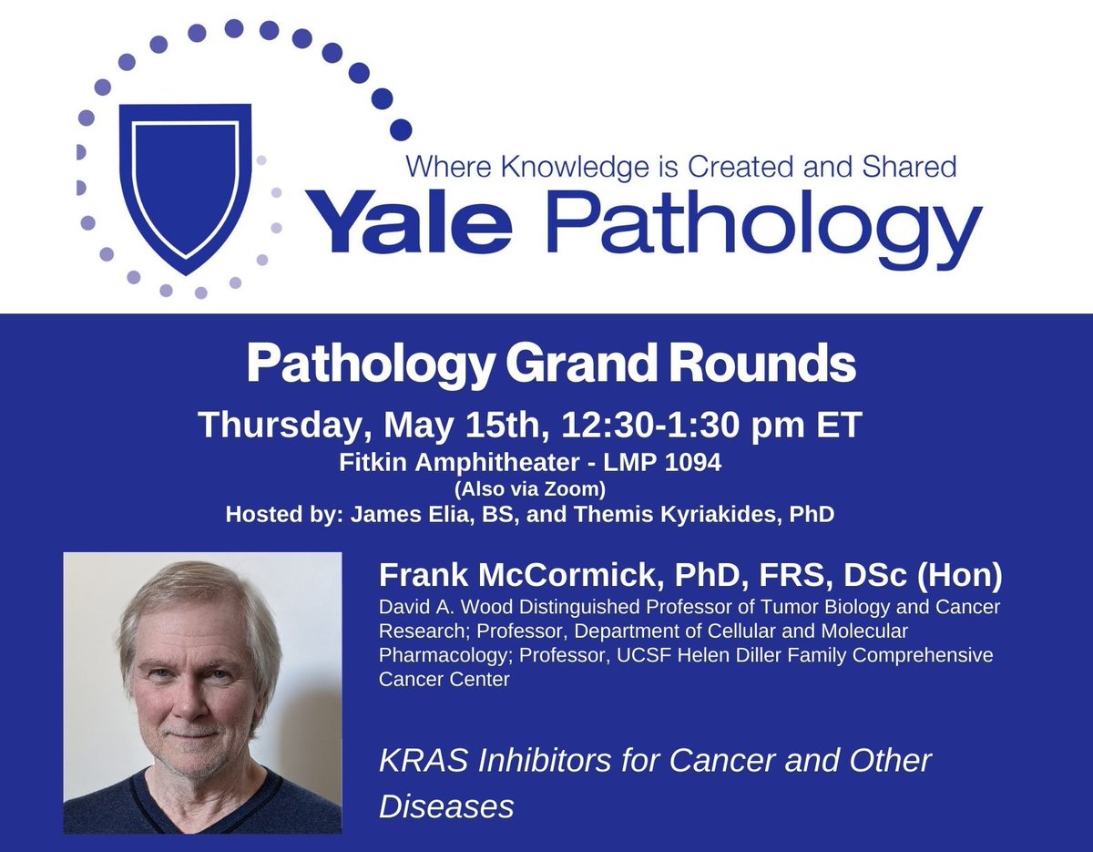 Yale Pathology (@yalepathology) on Twitter photo Join us for #Pathology Grand Rounds on Thursday, May 15 at 12:30 PM ET as Frank McCormick, PhD, of <a href="/UCSF/">UC San Francisco</a> & <a href="/UCSFCancer/">UCSF Helen Diller Family Comprehensive Cancer Ctr</a>, presents on, “KRAS Inhibitors for Cancer and Other Diseases” <a href="/YaleMed/">Yale School of Medicine</a> <a href="/YaleCancer/">Yale Cancer Center</a> bit.ly/4kdpVkq Join us for #Pathology Grand Rounds on Thursday, May 15 at 12:30 PM ET as Frank McCormick, PhD, of <a href="/UCSF/">UC San Francisco</a> & <a href="/UCSFCancer/">UCSF Helen Diller Family Comprehensive Cancer Ctr</a>, presents on, “KRAS Inhibitors for Cancer and Other Diseases” <a href="/YaleMed/">Yale School of Medicine</a> <a href="/YaleCancer/">Yale Cancer Center</a> bit.ly/4kdpVkq