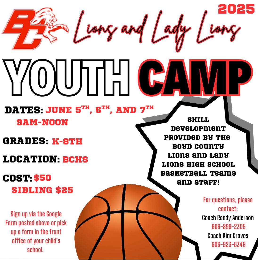 Boyd County Girls Basketball (@boydcohoops) on Twitter photo It’s that time of year again!✨
🦁The Lions and Lady Lions are teaming up to host our annual Boyd County Youth Basketball Camp! Kick off your summer with some basketball fun and skill development! ☀️🏀
Register using the link below.
docs.google.com/forms/d/e/1FAI…
<a href="/boydbasketball/">Boyd Basketball</a> It’s that time of year again!✨
🦁The Lions and Lady Lions are teaming up to host our annual Boyd County Youth Basketball Camp! Kick off your summer with some basketball fun and skill development! ☀️🏀
Register using the link below.
docs.google.com/forms/d/e/1FAI…
<a href="/boydbasketball/">Boyd Basketball</a>