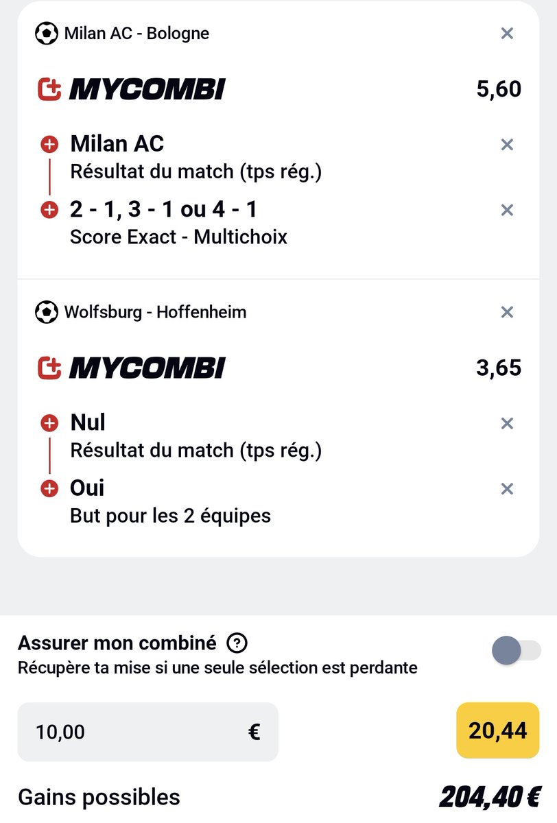 🚀 Combo violent 

10€ offerts si ce beau ticket passe  

Conditions : 
1) me follow 
2) lacher un like  ❣️
3 ) rt le post  ♻️

@MilBol #milan #foot #teamparieurs
#serieA #bundesliga #pronos