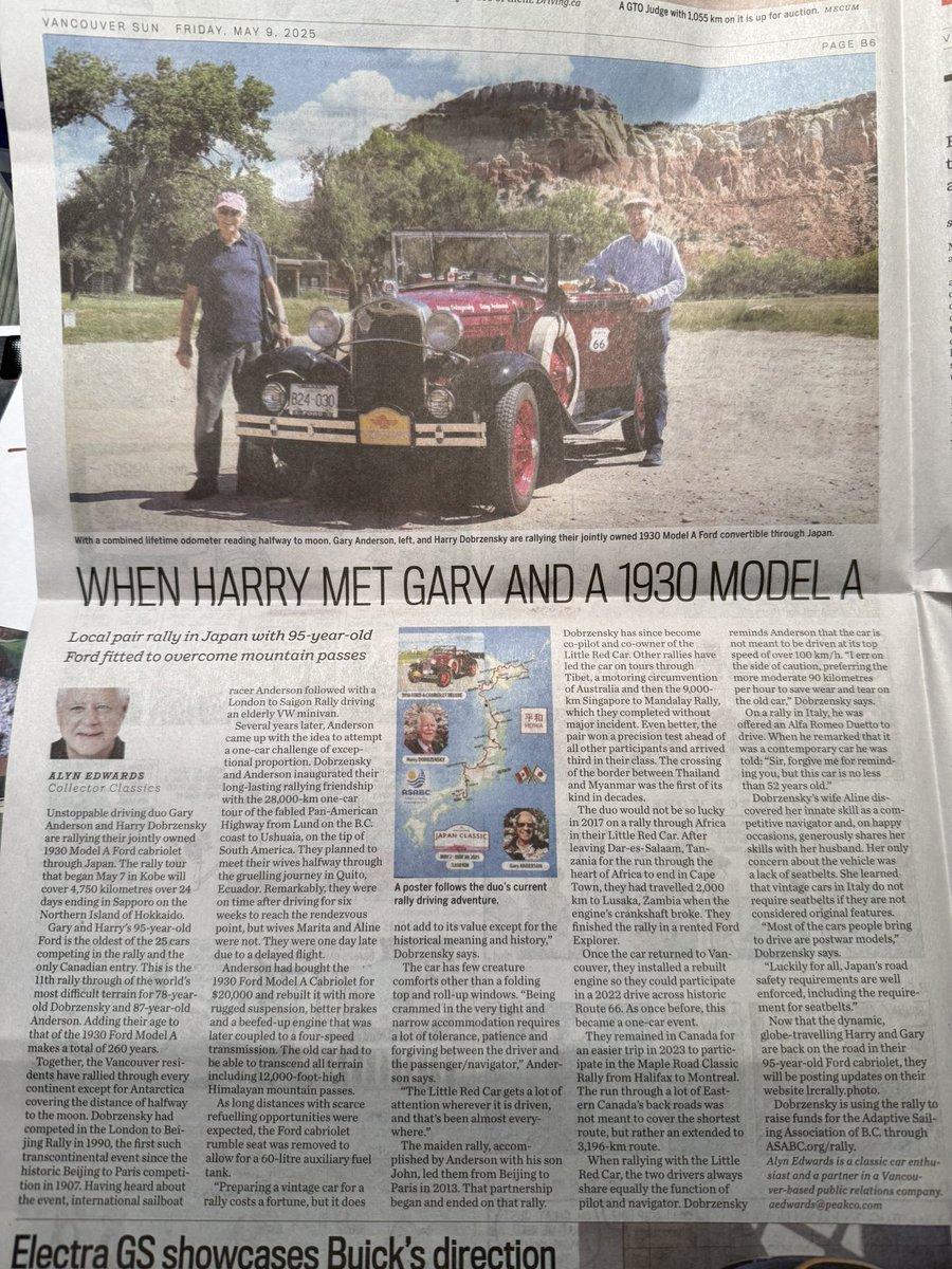 Count3D's tweet photo. Thank you @VancouverSun and Alyn Edwards for this nice article about my father’s trip through Japan in his 1930 Ford Model A! #destinationrally #japanclassic https://t.co/kVrZa0OCpy