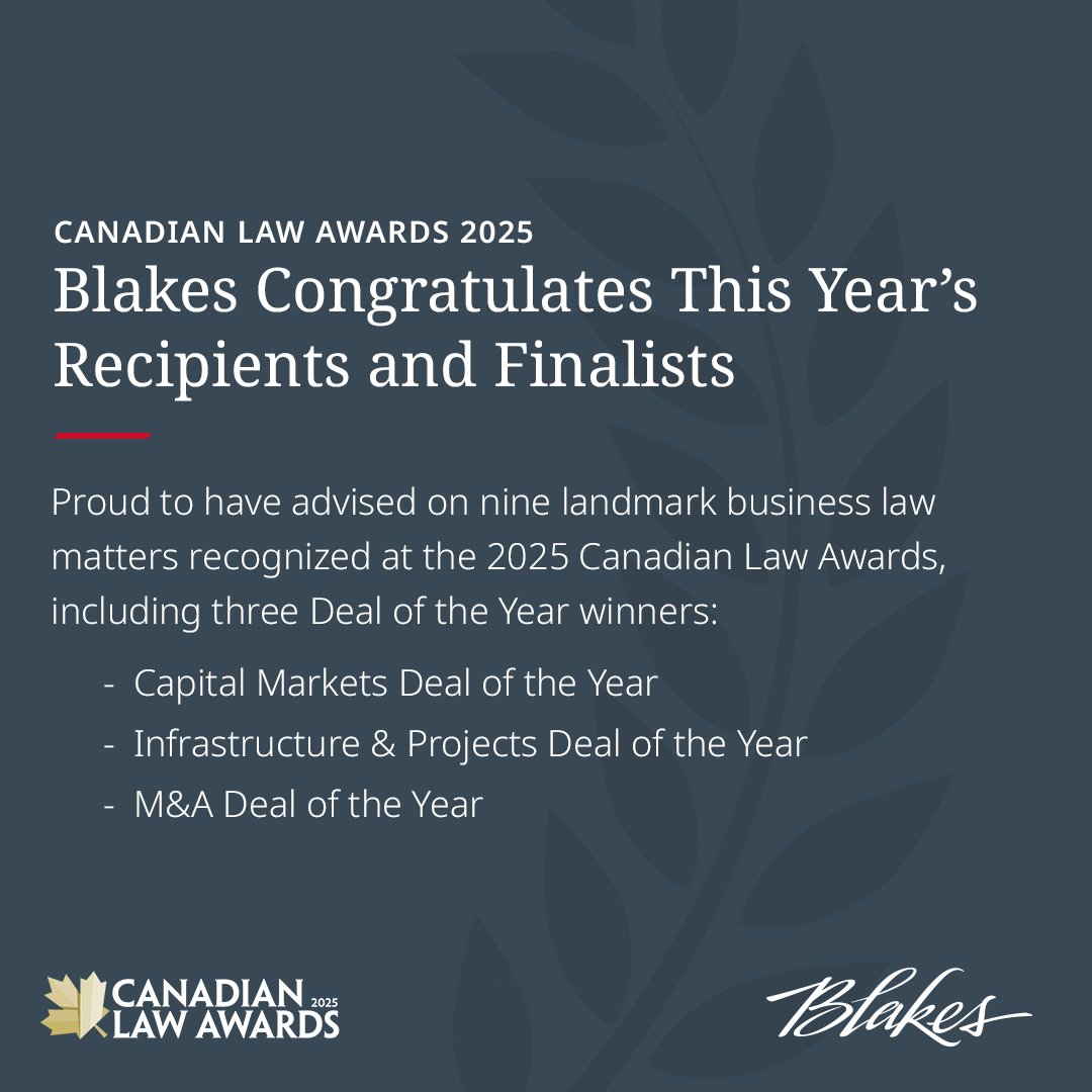We’re proud to have advised on nine matters recognized at the 2025 #CanadianLawAwards, a reflection of the complex, high-impact work we’re trusted to support. Congrats to all winners and finalists. Learn more: bit.ly/4m8CRtz