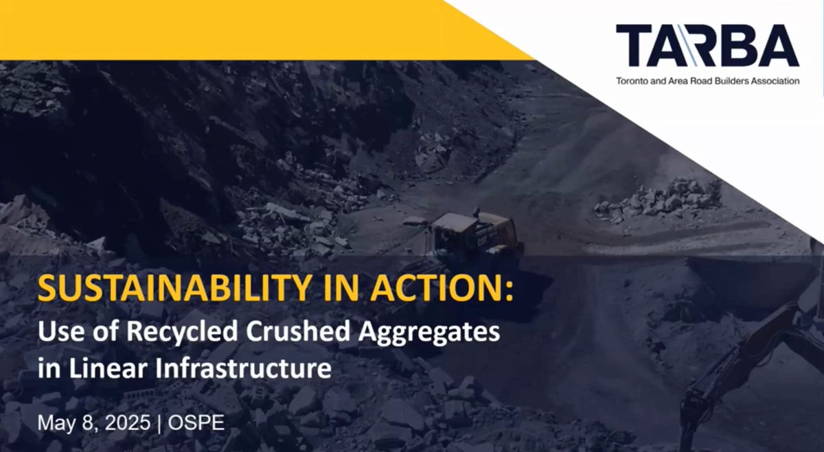 TARBA_CA's tweet image. As part of the @O_S_P_E professional development series, engineers gathered to discuss how the increased use of Recycled Crushed Aggregates can lower #construction project costs and #carbonemissions.
Read more:
tarba.org/2025/05/09/sus…
#RCA #Webinar #Engineering #Sustainability