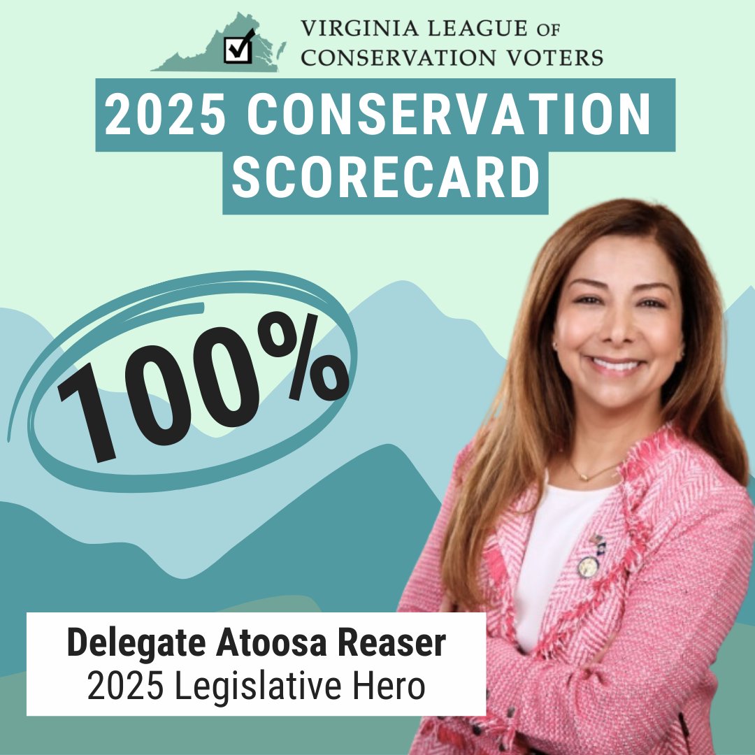 Atoosa Reaser (@atoosareaser) on Twitter photo Let's continue to grow our economy with clean energy jobs, protect our air and water, and ensure a healthy environment for all. Honored to earn 💯 on the <a href="/VirginiaLCV/">Virginia LCV</a> Scorecard!
#2025ConservationScorecard #LegislativeHero Let's continue to grow our economy with clean energy jobs, protect our air and water, and ensure a healthy environment for all. Honored to earn 💯 on the <a href="/VirginiaLCV/">Virginia LCV</a> Scorecard!
#2025ConservationScorecard #LegislativeHero