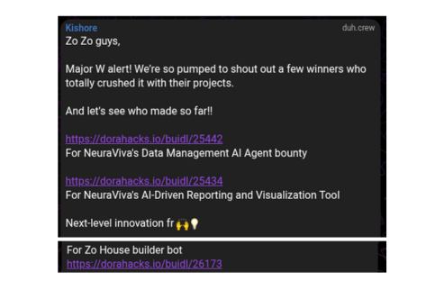 kshitijHash's tweet photo. we have grabbed 3 bounties in Zo House Hackathon organized by @BLRxZo on @DoraHacks 

zo zo zo...

@teamdotapk take the dubs... lfggggg

shoutout to @0xkeyaru for being an amazing intermediatory. big upsss!!!

thank you @AthenaF0SS for backing us 🚀🚀🚀 https://t.co/Yt15DWJuQU