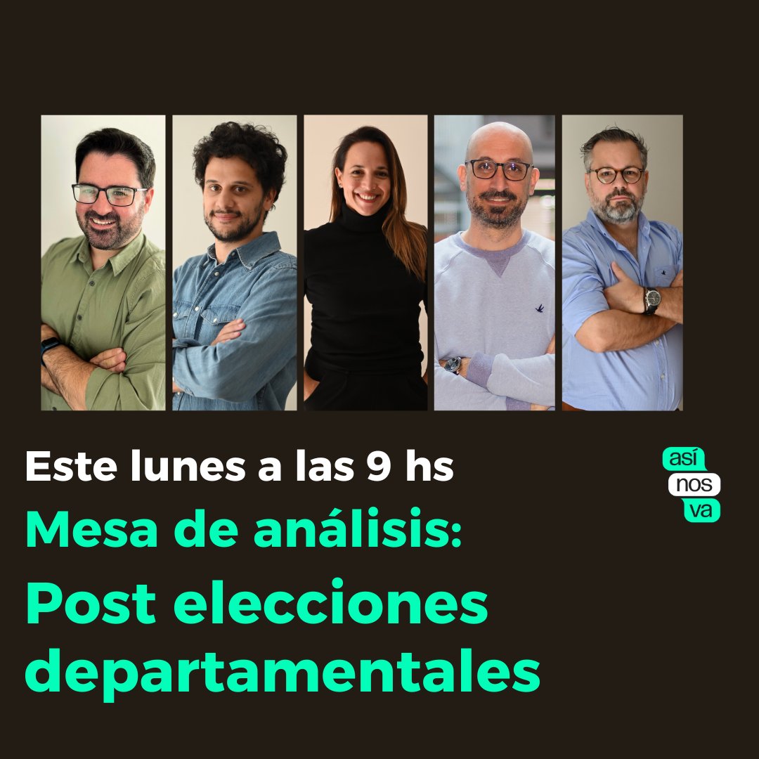 Así Nos Va (@asinosva850) on Twitter photo Este lunes mesa de análisis en #AsíNosVa: Post elecciones departamentales
🎙️Con <a href="/fcomesana/">Federico Comesaña</a>, Martín Tocar (<a href="/tinchotoc/">Martín Tocar</a>), <a href="/PatriciaJMadrid/">Patricia Madrid</a>, <a href="/dielujan77/">Diego Luján</a> y <a href="/LeandroGomeztwt/">Leandro Gómez</a>
Escuchalo por radiocarve.uy Este lunes mesa de análisis en #AsíNosVa: Post elecciones departamentales
🎙️Con <a href="/fcomesana/">Federico Comesaña</a>, Martín Tocar (<a href="/tinchotoc/">Martín Tocar</a>), <a href="/PatriciaJMadrid/">Patricia Madrid</a>, <a href="/dielujan77/">Diego Luján</a> y <a href="/LeandroGomeztwt/">Leandro Gómez</a>
Escuchalo por radiocarve.uy