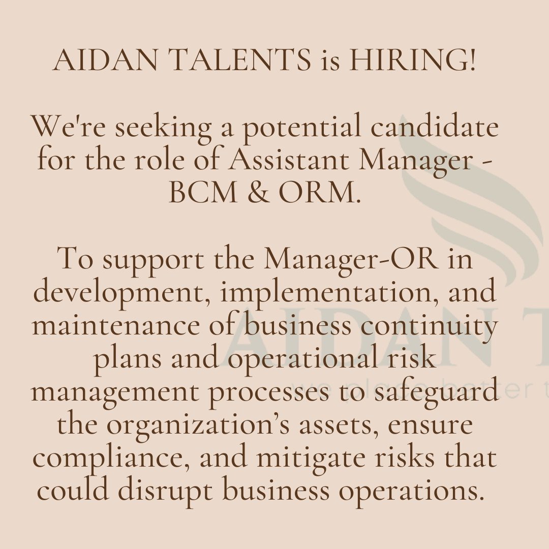 AidanTalents's tweet photo. AIDAN TALENTS is HIRING!

We're looking for an Assistant Manager - BCM &amp; ORM.

Interested in learning more? Let's chat! 🙂 https://t.co/1j2aej2wP0