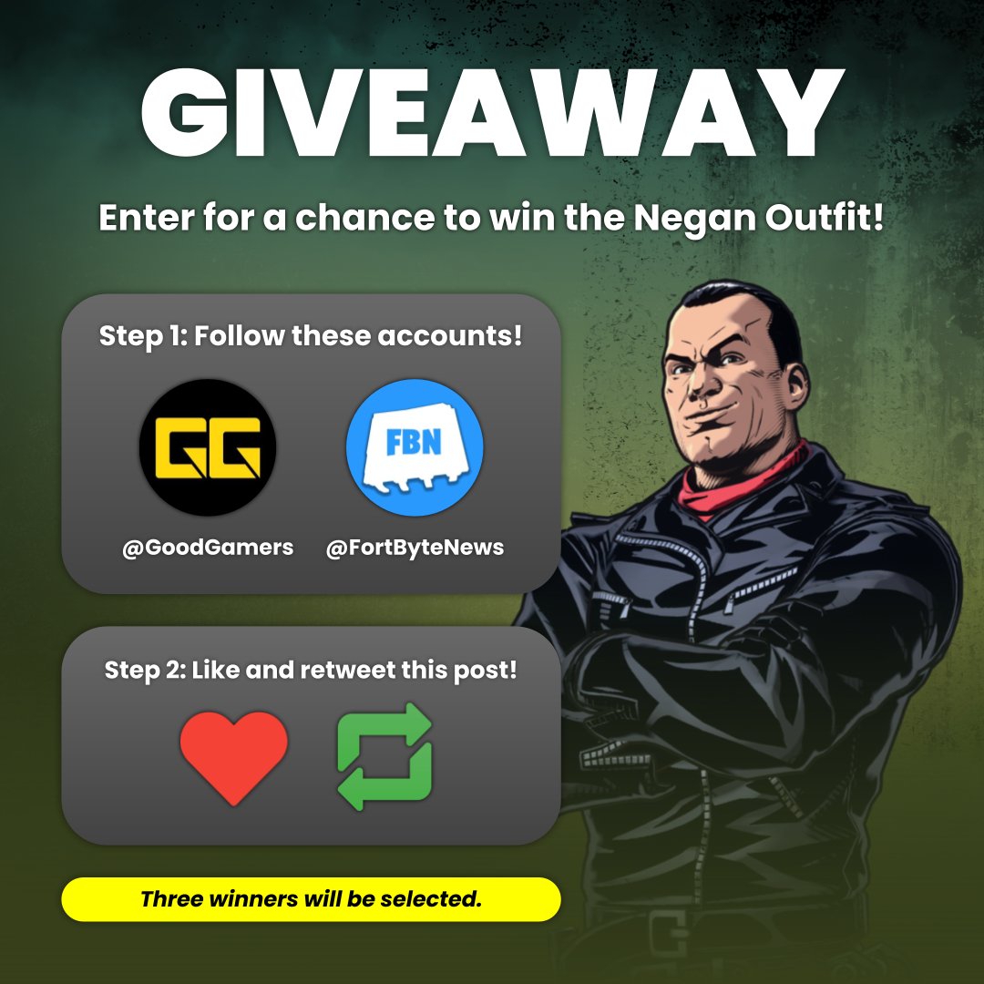 Good Gamers (@goodgamers) on Twitter photo ๐งTWD x Fortnite Giveaway!
๐Prize: Negan Skin Code (3x Winners)
โฐEnds in 48 hours
๐Requirements:
๐ธFollow <a href="/GoodGamers/">Good Gamers</a>
๐ธFollow <a href="/FortByteNews/">Fort Byte News</a>
๐ธRetweet This! ๐งTWD x Fortnite Giveaway!
๐Prize: Negan Skin Code (3x Winners)
โฐEnds in 48 hours
๐Requirements:
๐ธFollow <a href="/GoodGamers/">Good Gamers</a>
๐ธFollow <a href="/FortByteNews/">Fort Byte News</a>
๐ธRetweet This!