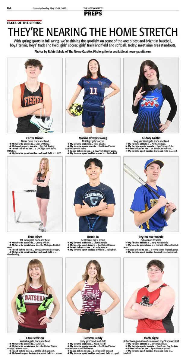 News-Gazette Preps (@ngpreps) on Twitter photo Coming in Saturday's <a href="/news_gazette/">The News-Gazette</a>: Meet nine area standouts from <a href="/FisherBunnies/">Fisher Schools</a>, <a href="/unihighsports/">Uni High Sports</a>, <a href="/IWHSraiders/">Iroquois West HS</a>, <a href="/THEMTZBRAVES/">MTZ</a>, <a href="/CHAR_GERS/">Centennial Athletics</a>, <a href="/SchlarmanAcadmy/">Schlarman Academy</a>, <a href="/WarriorAthDir/">Watseka Warriors</a>, <a href="/UnityRockets/">Unity Rockets</a> and <a href="/ALAHKnights/">#GoKnights</a> as our Faces of the Spring series continues Coming in Saturday's <a href="/news_gazette/">The News-Gazette</a>: Meet nine area standouts from <a href="/FisherBunnies/">Fisher Schools</a>, <a href="/unihighsports/">Uni High Sports</a>, <a href="/IWHSraiders/">Iroquois West HS</a>, <a href="/THEMTZBRAVES/">MTZ</a>, <a href="/CHAR_GERS/">Centennial Athletics</a>, <a href="/SchlarmanAcadmy/">Schlarman Academy</a>, <a href="/WarriorAthDir/">Watseka Warriors</a>, <a href="/UnityRockets/">Unity Rockets</a> and <a href="/ALAHKnights/">#GoKnights</a> as our Faces of the Spring series continues