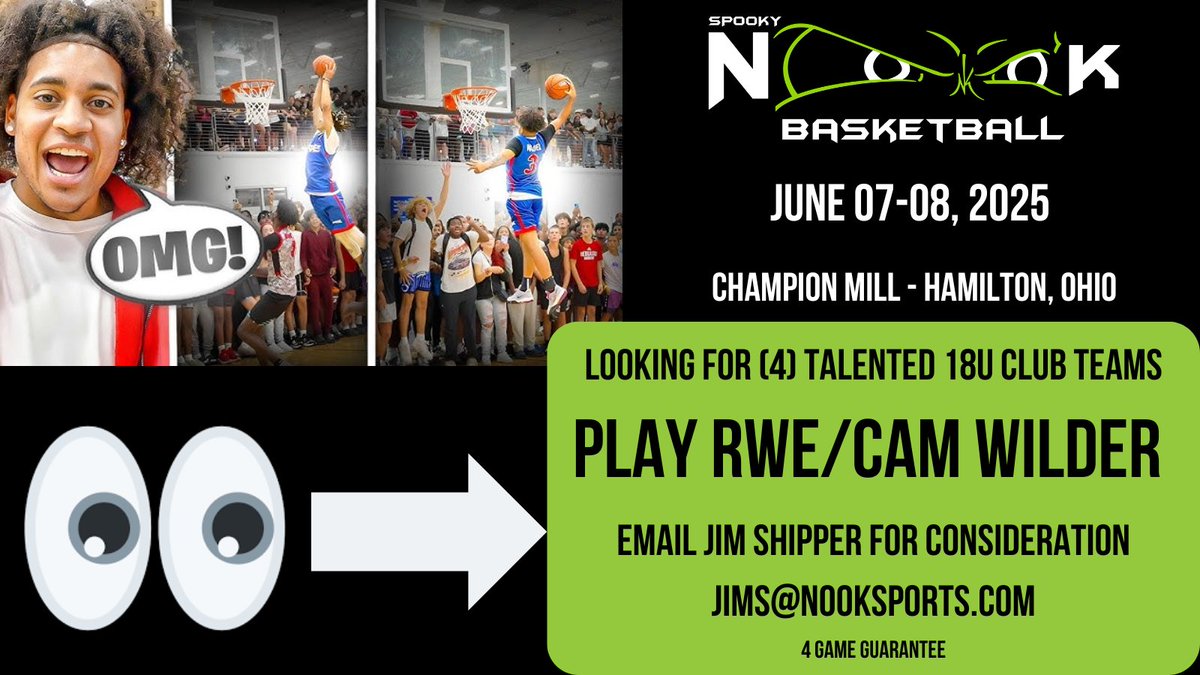 SpookyNookBasketball (@nookbasketball) on Twitter photo Hamilton, Ohio...Looking for Elite Teams in the Midwest to play RWE on June 07-08! <a href="/nooksports/">Spooky Nook Sports</a> Hamilton, Ohio...Looking for Elite Teams in the Midwest to play RWE on June 07-08! <a href="/nooksports/">Spooky Nook Sports</a>