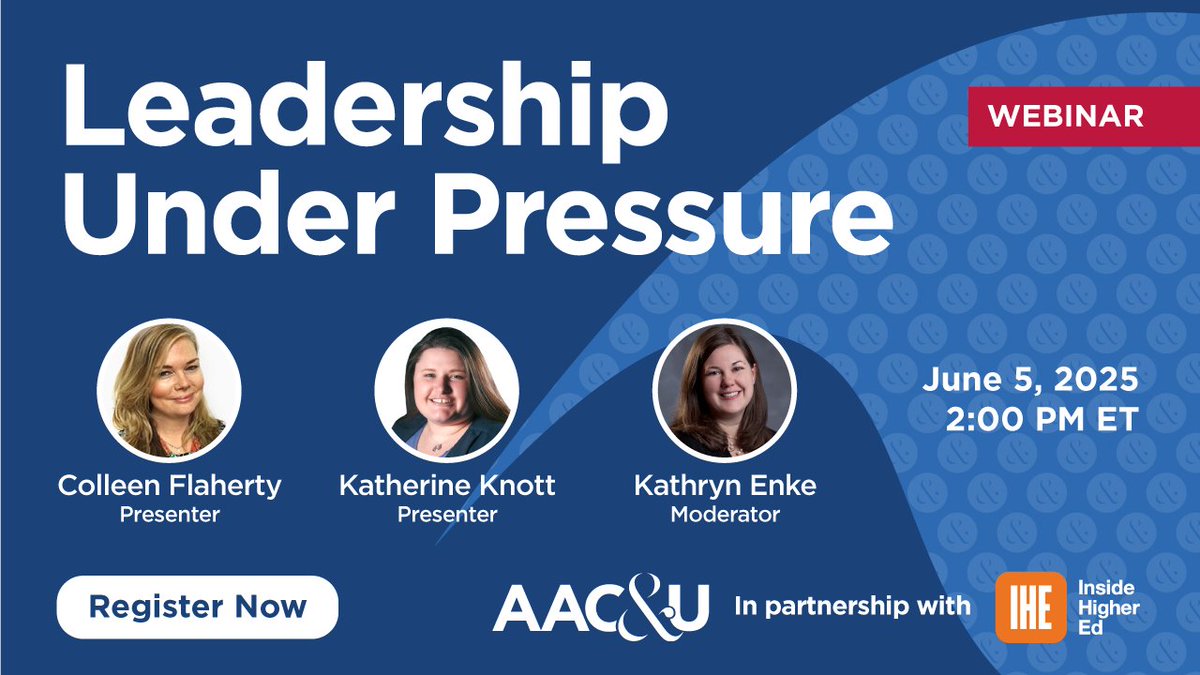 AAC&U (@aacu) on Twitter photo Join AAC&U and <a href="/insidehighered/">Inside Higher Ed</a> for a free webinar on the biggest challenges college and university presidents face. Hear key findings from the 2025 Survey of College and University Presidents and discover resources that can support leaders. Details: ow.ly/vjmO50VQ8Zg Join AAC&U and <a href="/insidehighered/">Inside Higher Ed</a> for a free webinar on the biggest challenges college and university presidents face. Hear key findings from the 2025 Survey of College and University Presidents and discover resources that can support leaders. Details: ow.ly/vjmO50VQ8Zg