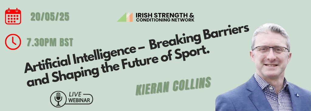 Irish Strength & Conditioning Network (@irishscnetwork) on Twitter photo Excited to announce our next #ISCN webinar with <a href="/DKieranCollins/">Kieran Collins</a>!
Kieran will show us how #AI can be used to inform our practice as coaches!
Interested in finding out more? 👉 bit.ly/42T14fX
#StrengthConditioning #SportsTech Excited to announce our next #ISCN webinar with <a href="/DKieranCollins/">Kieran Collins</a>!
Kieran will show us how #AI can be used to inform our practice as coaches!
Interested in finding out more? 👉 bit.ly/42T14fX
#StrengthConditioning #SportsTech