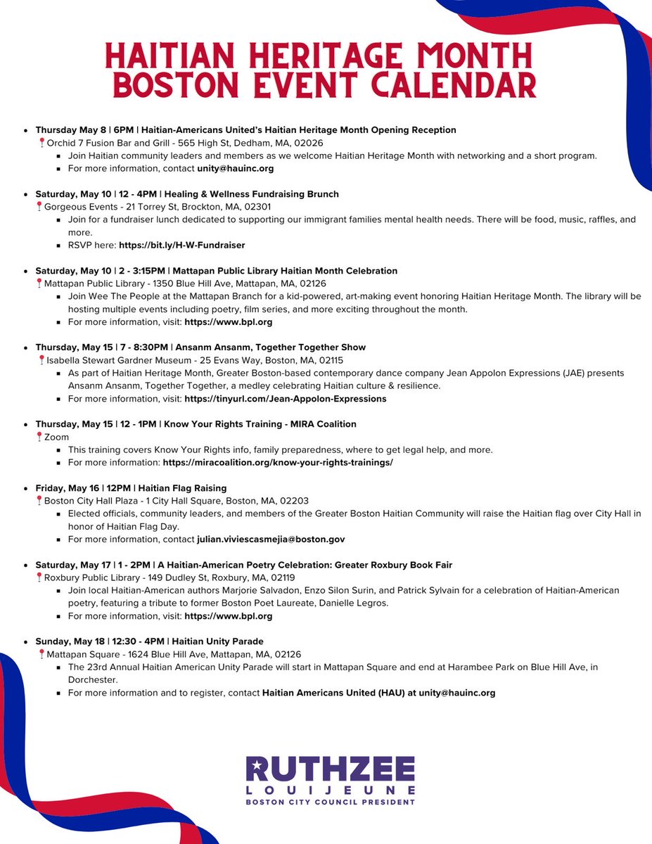 MIRACoalition's tweet photo. May is Haitian Heritage Month 🇭🇹❤️🇭🇹 Check out these upcoming events!
Thank you @ruthzee4boston & @bostonhaitianresourcehub
#haitianheritagemonth #haitianpride #zoes #boston #immigrantsmatter https://t.co/52IFhDL5Ye