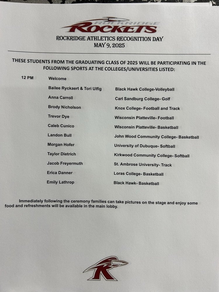 Congratulations to these 12 Rocket Seniors who were recognized today for continuing their athletic careers at the collegiate level!