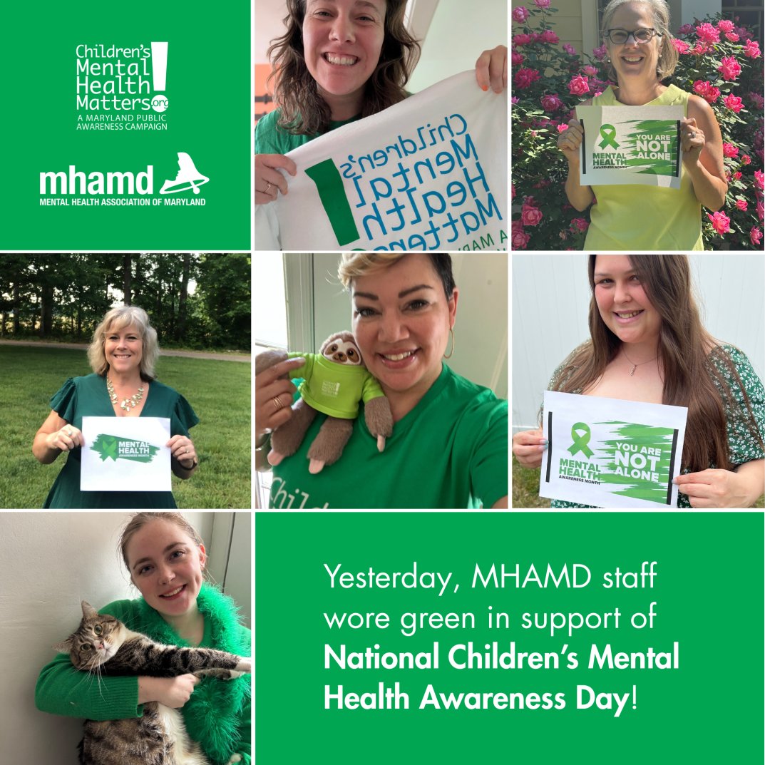 Children's Mental Health Matters! (@childrensmhm) on Twitter photo Yesterday, <a href="/mentalhealthMD/">Mental Health Association of Maryland</a>Ā staff wore green in support ofĀ #NationalChildrensMentalHealthAwarenessDay!Ā
Childrenās mental health mattersātoday and every day. š Join the movement by sharing a pic in your green gear and tagging us! Letās spread awareness together. #CMHMMaryland Yesterday, <a href="/mentalhealthMD/">Mental Health Association of Maryland</a>Ā staff wore green in support ofĀ #NationalChildrensMentalHealthAwarenessDay!Ā
Childrenās mental health mattersātoday and every day. š Join the movement by sharing a pic in your green gear and tagging us! Letās spread awareness together. #CMHMMaryland