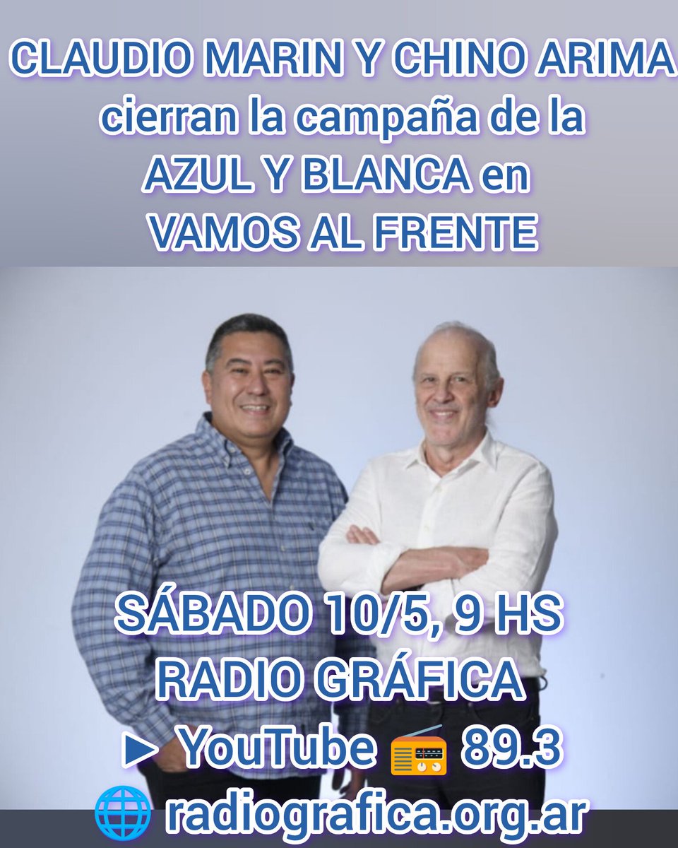 Programa imperdible. La fórmula de la Lista Azul y Blanca de FOETRA, Claudio Marin y Chino Arima en vivo en Vamos Al Frente. Nos ves en YouTube Radio Gráfica o nos escuchas como siempre en FM 89.3 y radiografica.org.ar
#VamosAlFrente <a href="/radiografica893/">Radio Gráfica</a>