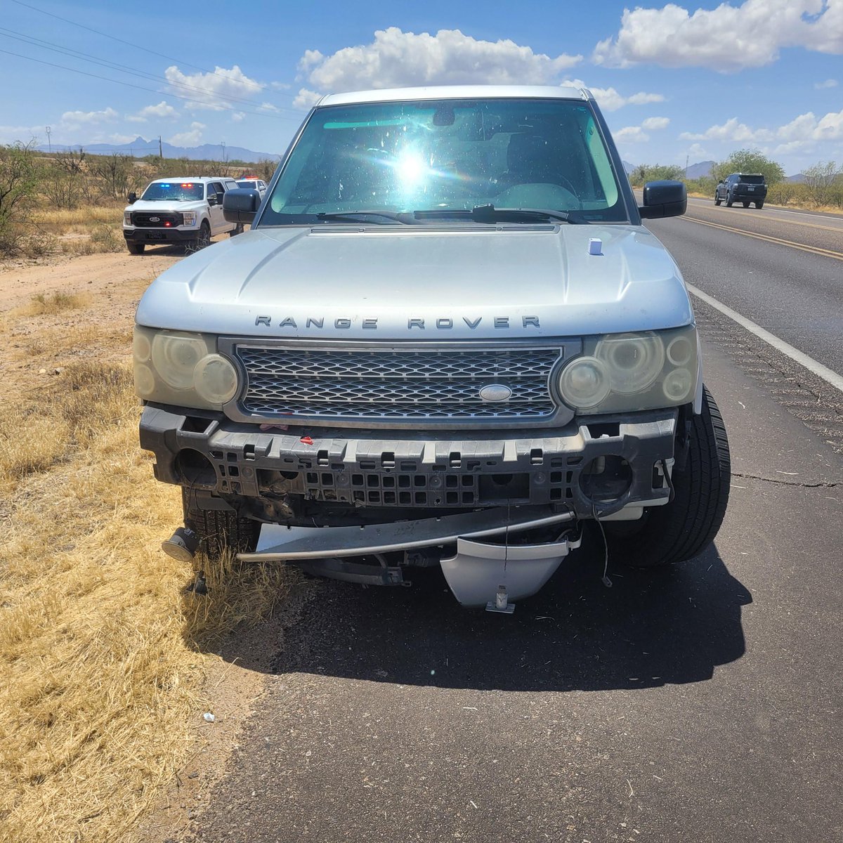 Driver of Range Rover rear-ends another vehicle after fleeing from the immigration checkpoint on State Route 286.
 
With the help of Air and Marine Operations, Tucson Station agents kept track of a vehicle that fled from the SR-86 checkpoint. After it crashed into the back of