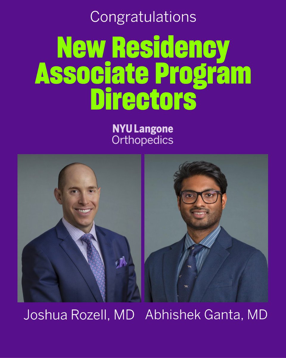 NYU Langone Ortho welcomes Drs. Joshua Rozell &amp; Abhishek Ganta as new Residency Associate Program Directors!
They join Drs. Karamitopoulos &amp; Strauss in leading the nation's largest ortho residency.
Thanks to Dr. Schwarzkopf for his years of dedicated service. 👏
#Orthoquality