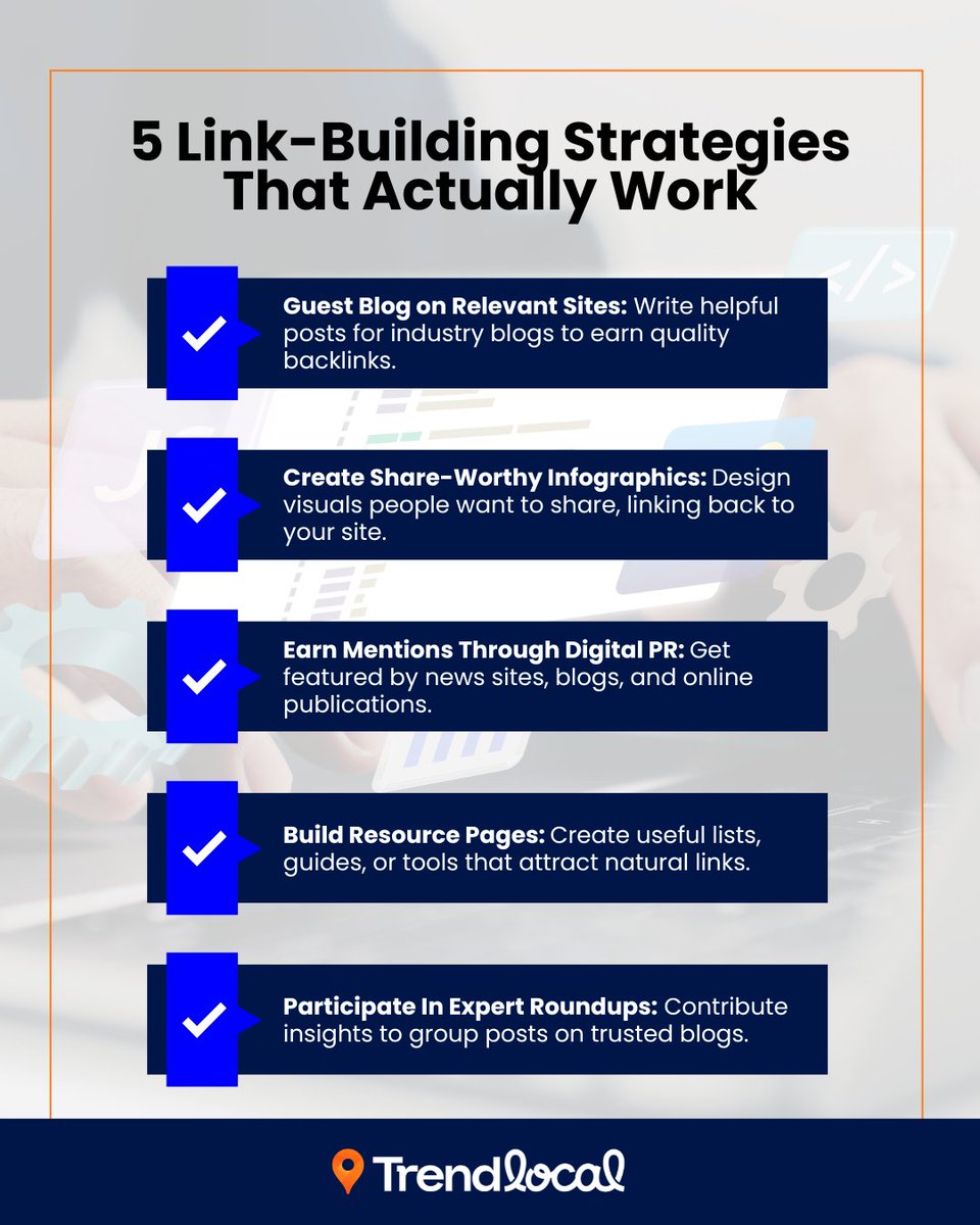 TrendLocalSEO's tweet photo. Forget spammy backlinks — go smart. 🔗 Real value, real results. Guest posts, expert roundups &amp; authentic connections win every time. What’s your best tactic? Share it! #LinkBuildingTips #DigitalPR #SmartSEO #SEOresults #ContentMarketing https://t.co/fAqGSWWPei