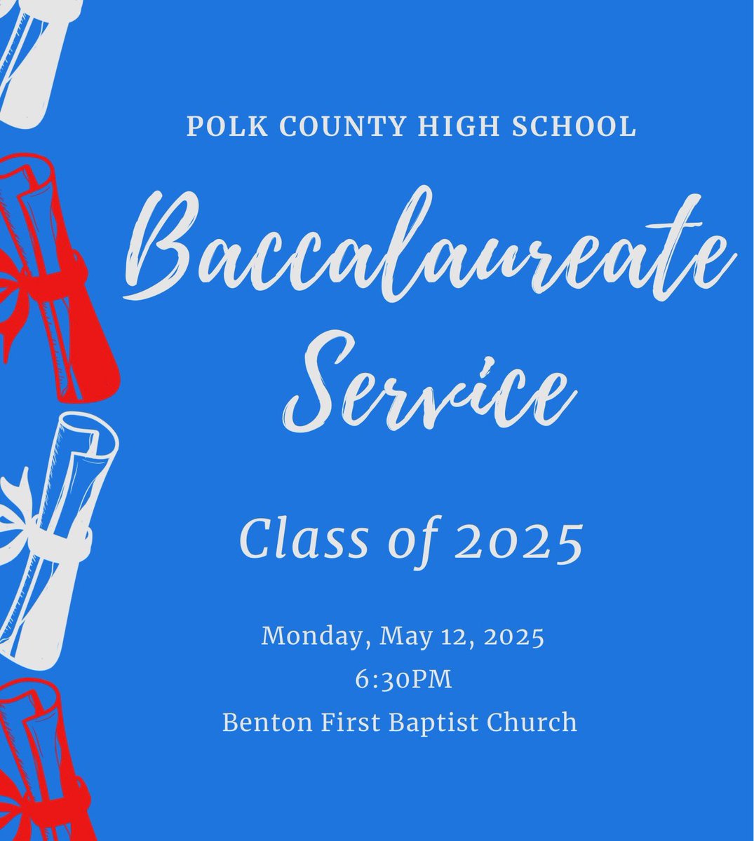🎓Graduation week is almost here! We’re kicking things off with a special tradition — the Senior Baccalaureate Service. All seniors and their families are invited to join us for this meaningful event.🎓
Seniors, please arrive at 6:15 in your caps and gowns