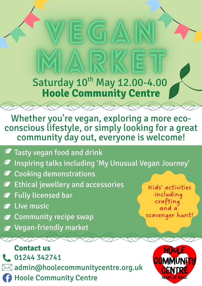 HooleCommunityCentre (@hoolecomcen) on Twitter photo Hoole Vegan Market is TOMORROW (Saturday) 12-4! Everyone welcome for shopping, delicious food, live entertainment, kids activities, inspiring talks, cooking demos and more! See you there Chester! <a href="/ShitChester/">12 years of Shitchester</a> <a href="/HooleRoundabout/">Hoole Roundabout</a> Hoole Vegan Market is TOMORROW (Saturday) 12-4! Everyone welcome for shopping, delicious food, live entertainment, kids activities, inspiring talks, cooking demos and more! See you there Chester! <a href="/ShitChester/">12 years of Shitchester</a> <a href="/HooleRoundabout/">Hoole Roundabout</a>