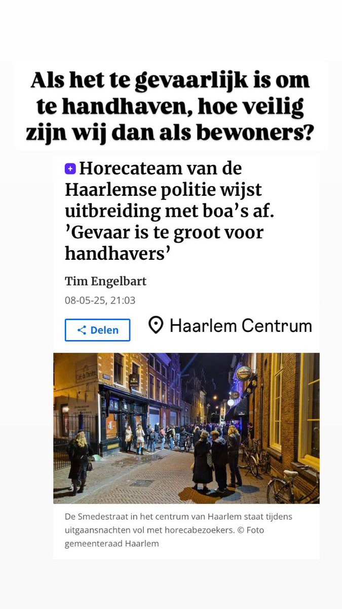De overlast door (nacht)horeca is structureel. De @gemeenteraadhaarlem &amp; <a href="/gemeentehaarlem/">Gemeente Haarlem</a> herkennen het probleem, maar doen nog steeds onvoldoende. Bewoners krijgen nog steeds te horen dat door de genomen maatregelen de overlast is afgenomen. En nu is de gevaarzetting te hoog?