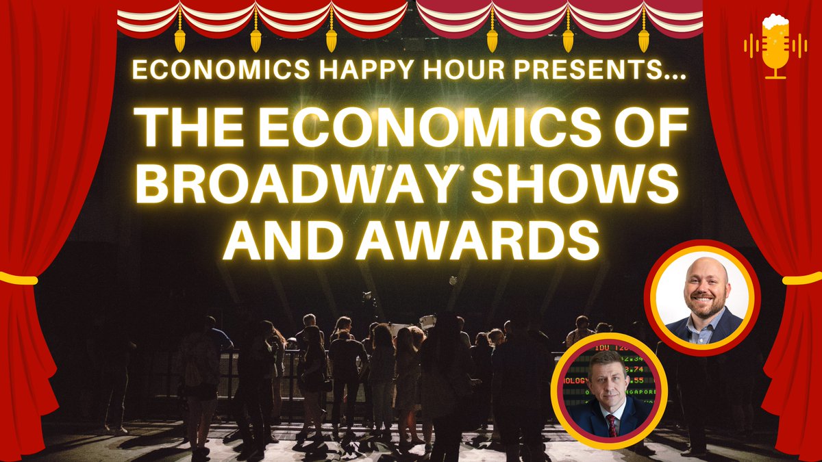 🎭 New episode of Economics Happy Hour is out! 

We dive into the economics of Broadway, including how Tony nominations boost ticket sales, why timing matters, and what actor pay says about the performing arts.

Listen here 👉 econhappyhour.substack.com/p/economics-of…