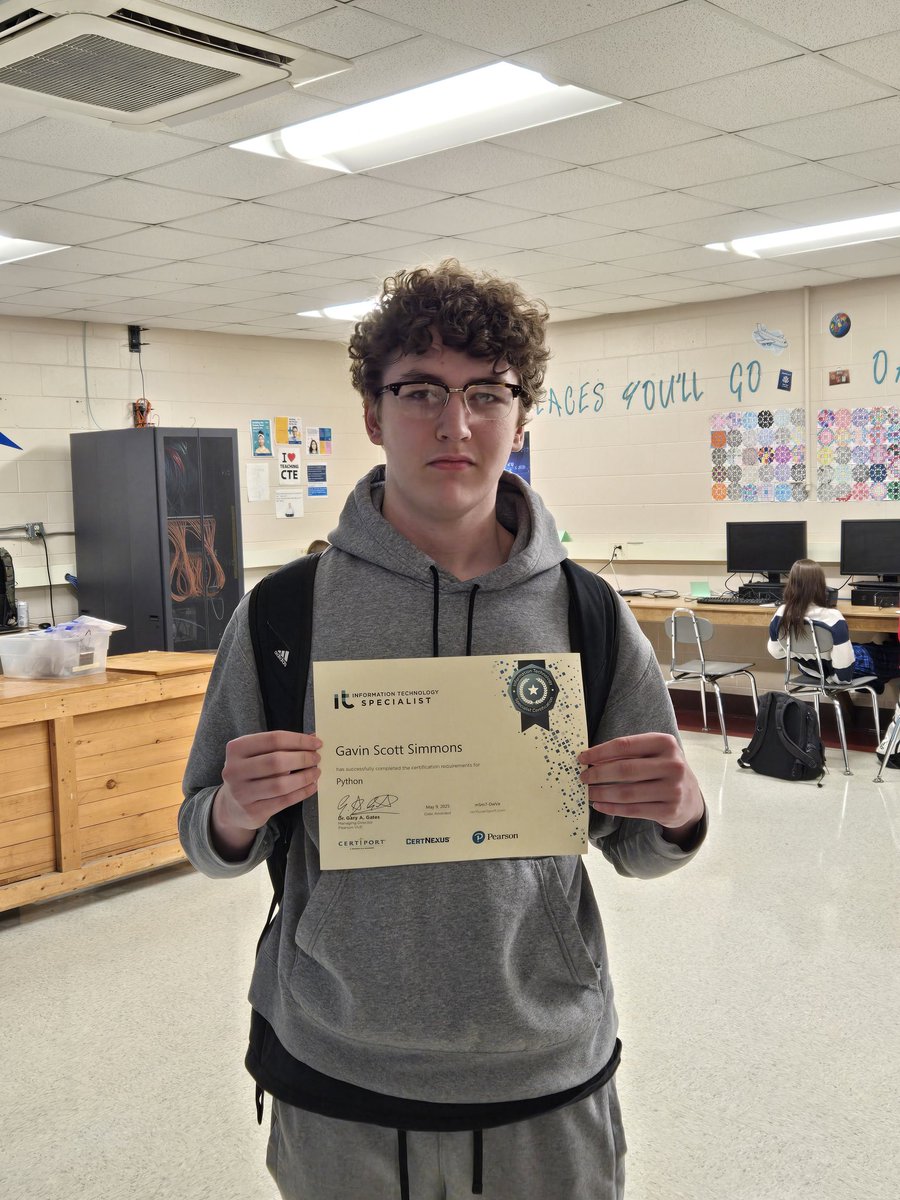 Congratulations to Gavin for earning his Certiport ITS Python Certification!  #kytech #cteworks