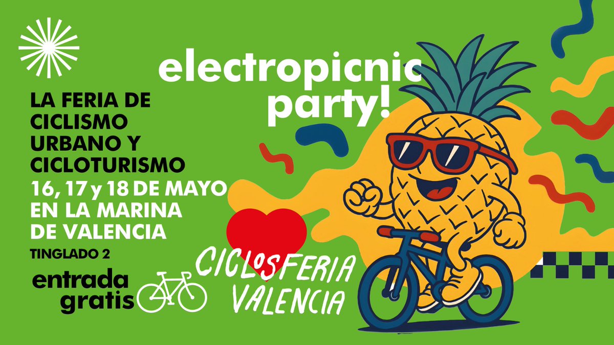¿El mejor plan? #Ciclosferia: 16 al 18 de mayo en la Marina de Valencia

❤️Bicis, comida, bebida, actividades para peques...

🎶Y Electropicnic. Buena música, buen rollo y ganas de pedalear bailando

☀️Entrada libre. ¡Sol, ruedas, beats y comunidad!

#Ciclosferia2025 #bicicletas