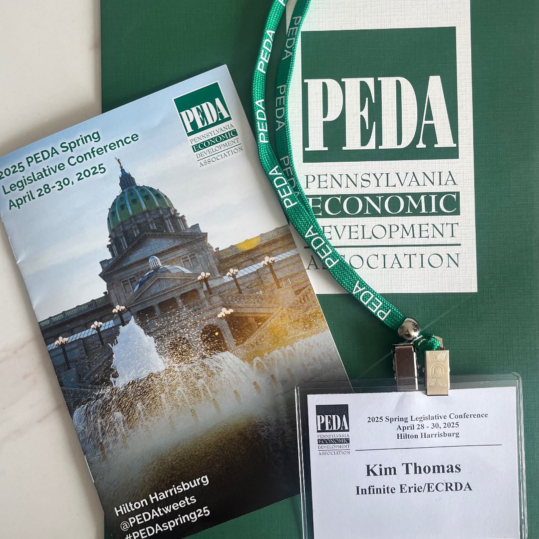 InfiniteErie's tweet image. Reminiscing on our day at the PEDA (Pennsylvania Economic Development Association) Spring Conference in Harrisburg with partners from ECRDA. DCED Sec. Rick Siger was the keynote speaker and moderated a discussion with the BusinessPA team. #PEDAspring25