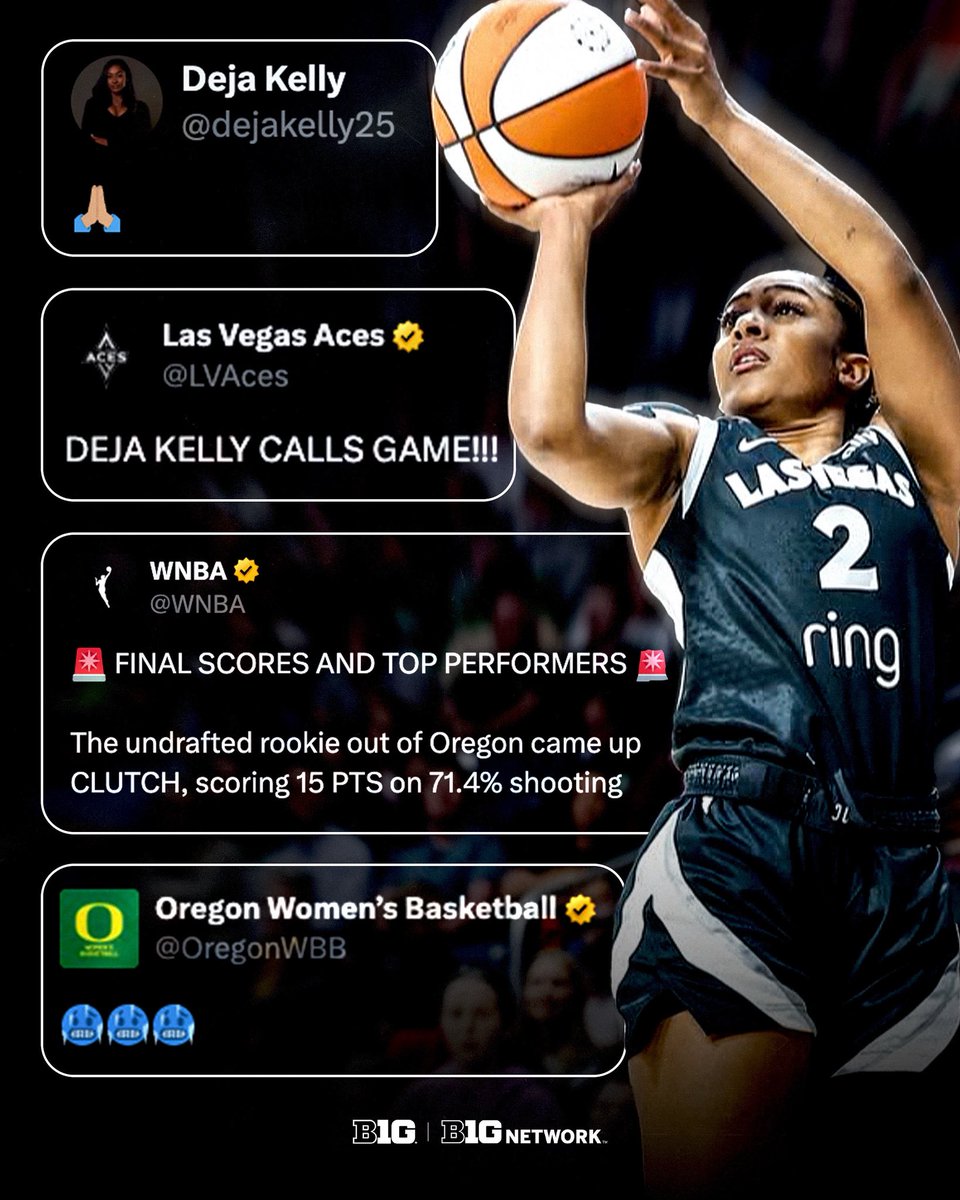 Big Ten Women's Basketball (@b1gwbball) on Twitter photo Undrafted ➡️ undeniable 🤯
<a href="/dejakelly25/">Deja Kelly</a> took over during the <a href="/LVAces/">Las Vegas Aces</a> preseason game against Phoenix.
#B1GWBBall x <a href="/OregonWBB/">Oregon Women’s Basketball</a> Undrafted ➡️ undeniable 🤯
<a href="/dejakelly25/">Deja Kelly</a> took over during the <a href="/LVAces/">Las Vegas Aces</a> preseason game against Phoenix.
#B1GWBBall x <a href="/OregonWBB/">Oregon Women’s Basketball</a>
