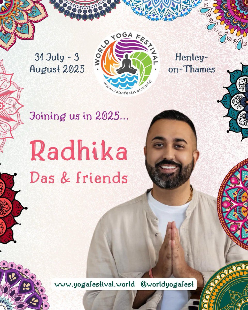 The amazing Radhika Das and friends will be headlining the evening's entertainment at World Yoga Festival on Friday 1st August 2025!

📅 Join us 31 July - 3 August 2025
📍 Henley Showground, Henley-on-Thames
🎟️ Book tickets now: bit.ly/WYF