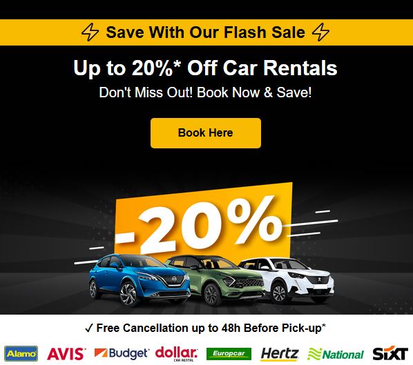 ⚡️ FLASH SALE! ⚡️

Save up to 20% on car rentals worldwide!

🎁 Enjoy free upgrades in top destinations
✅ Free cancellation up to 48 hours before pick-up
⏳ But act fast—this deal ends 5/15!

🔗 Book Now: autoeurope.com/car-rental-dea…

#TravelDeals #CarRentalSavings #Travel #Deals