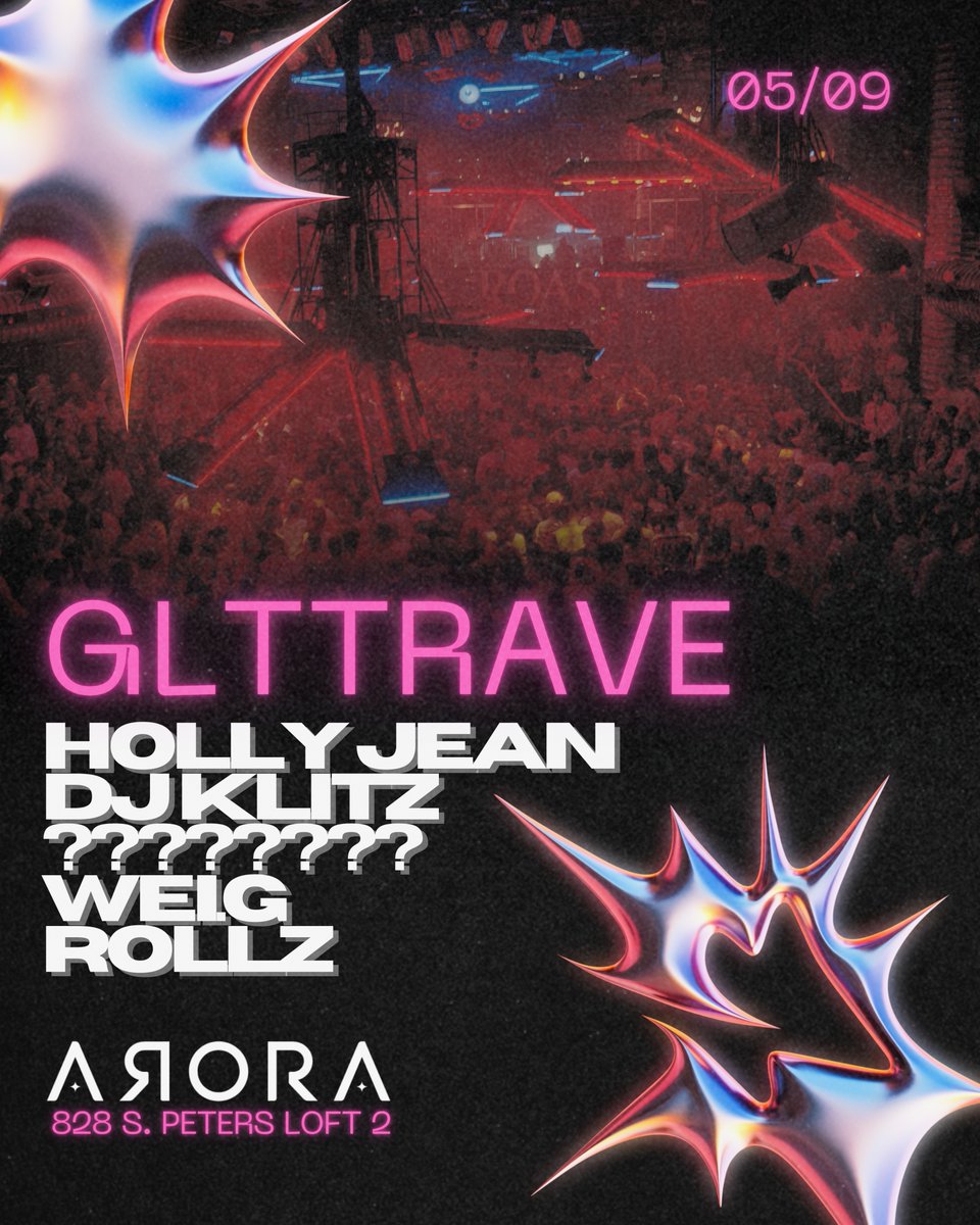 GLTTR: ENGAGED

GLTTER RAVE FT. HOLLY JEAN + DJ KLITZ + WEI.G + ROLLZ.

FRI 05.09 | 21*
POWERED BY FUNKTION-ONE SOUND.
TIX &gt;&gt;&gt; glttr.eventbrite.com