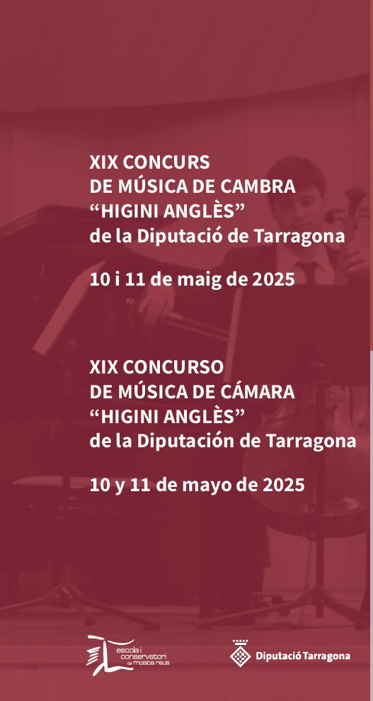 📣Tot a punt per a la XIX Edició del Concurs de Cambra Higini Anglès.🎵 Més de 20 agrupacions de diferents edats vingudes d'arreu per a mostrar el seu talent. Música de qualitat en petit format! Entrada lliure i gratuïta #femsonarReus #musicadecambra <a href="/Dipta_cat/">Diputació de Tarragona</a>