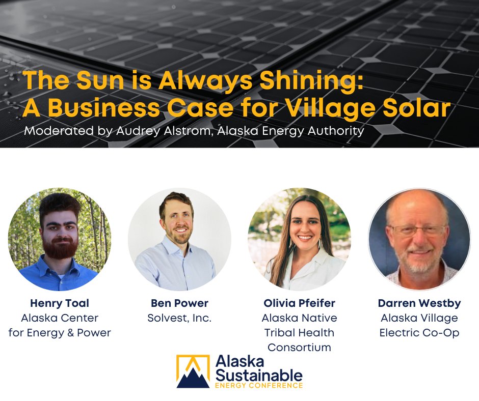 Join us for a panel presentation about solar projects throughout rural Alaska, both old and new, and a discussion of what the outlook is for the sun's role in meeting longer term energy needs throughout the state. alaskasustainableenergy.com