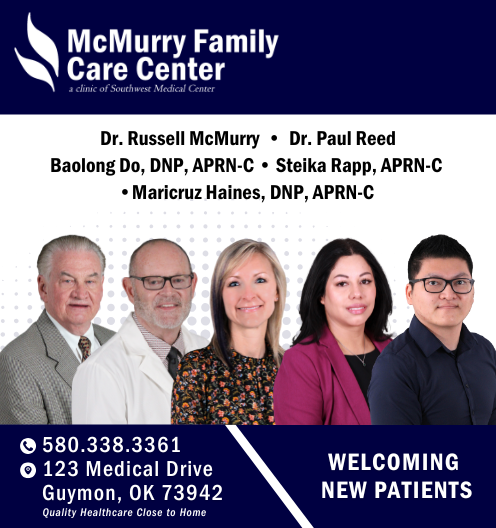 Looking for quality healthcare in Guymon? McMurry Family Care Center is here for you and your family. Visit us at 123 Medical Drive, Guymon, OK, or call (580) 338-3361 to schedule your appointment today.