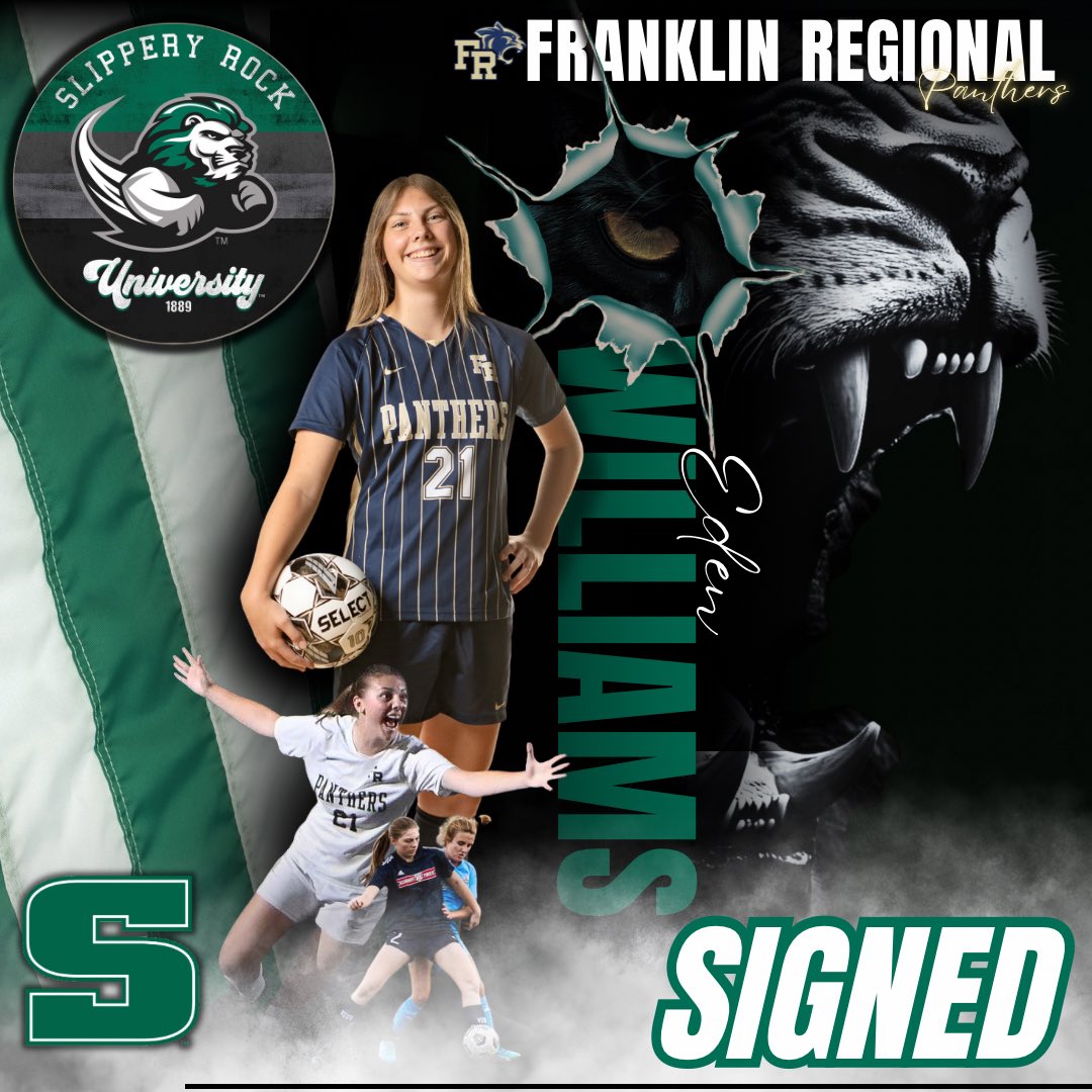 2025 Franklin Regional HS Girls Soccer (@frgirlssoccer1) on Twitter photo Congrats to Eden Williams ‘25 for signing with <a href="/slipperyrocku/">Slippery Rock University</a> to further her academic and athletic career!
<a href="/BillBeckner/">Bill Beckner</a> <a href="/TribLiveHSSN/">TribLive HSSN</a> <a href="/WestmorelandSN/">Westmoreland Sports Network</a> <a href="/pghsoccernow/">Pittsburgh Soccer Now</a> <a href="/DScott_Arnold/">Scott Arnold</a> <a href="/TopDrawerSoccer/">TopDrawerSoccer</a> <a href="/ImYouthSoccer/">ECNL/GA/Recruiting/College Soccer</a> <a href="/ImCollegeSoccer/">College Soccer Truth ™</a> Congrats to Eden Williams ‘25 for signing with <a href="/slipperyrocku/">Slippery Rock University</a> to further her academic and athletic career!
<a href="/BillBeckner/">Bill Beckner</a> <a href="/TribLiveHSSN/">TribLive HSSN</a> <a href="/WestmorelandSN/">Westmoreland Sports Network</a> <a href="/pghsoccernow/">Pittsburgh Soccer Now</a> <a href="/DScott_Arnold/">Scott Arnold</a> <a href="/TopDrawerSoccer/">TopDrawerSoccer</a> <a href="/ImYouthSoccer/">ECNL/GA/Recruiting/College Soccer</a> <a href="/ImCollegeSoccer/">College Soccer Truth ™</a>