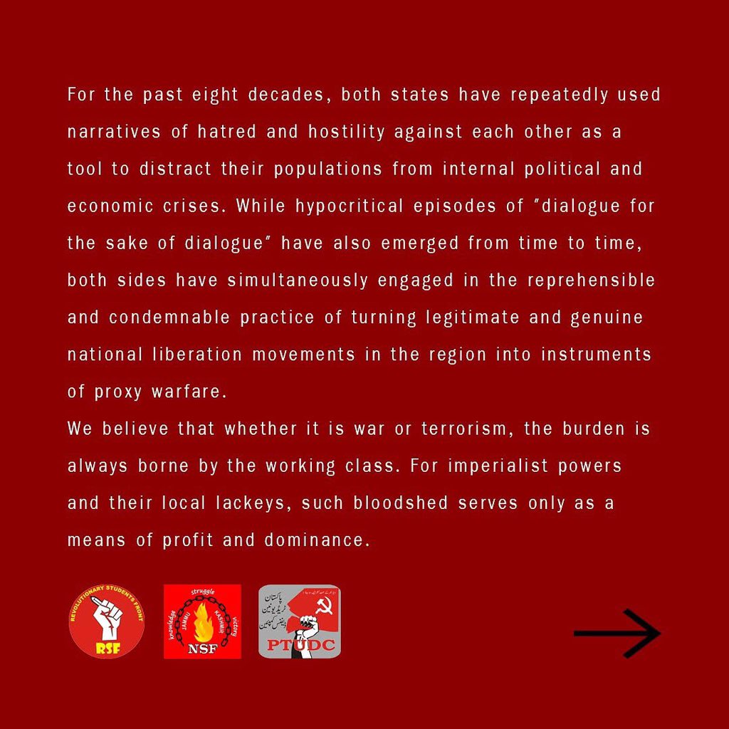 Asian_Marxists's tweet image. Reject War Hysteria — Unite for Peace, Solidarity and Socialist Revolution in South Asia

Joint statement by RSF, JKNSF and PTUDC